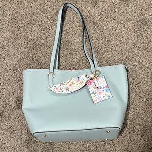 Floral Accent Light Blue Tote Bag